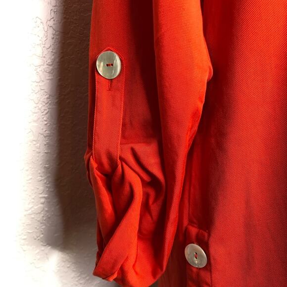 Soft Surroundings red orange button hem roll tab sleeve tunic top size Medium - Picture 5 of 15